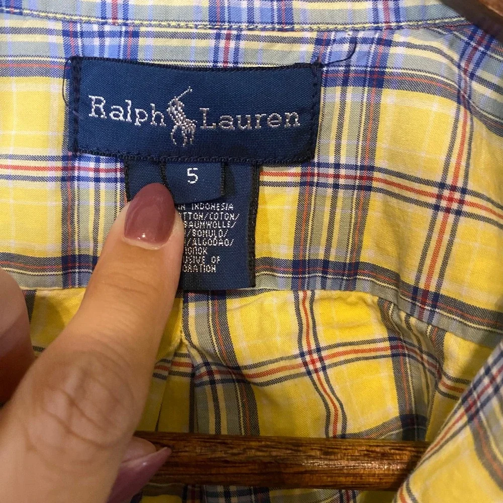 Ralph Lauren Kids Yellow Blue Plaid Long Sleeve Button Down Shirt Size 5